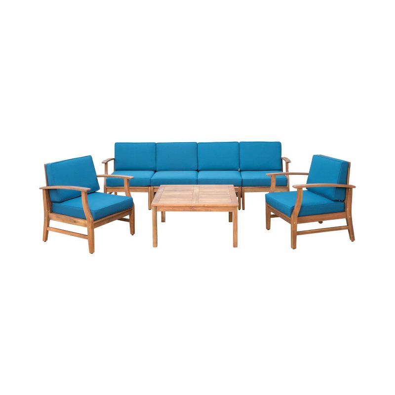 Perla 7pc Acacia Wood Sofa &#38; Club Chair Set - Teak/Blue - Christopher Knight Home, 3 of 5