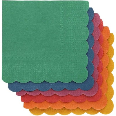 Juvale 240-Pack Bulk 2-Ply Scalloped Disposable Paper Cocktail Napkins, 6 Colors, 5 x 5 Inches