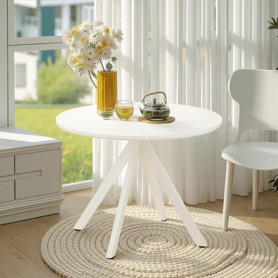 MAYEERTY 39-Inch Round Wooden Dining Table - Metal Frame, Fits 4-6 People for Kitchen, Dining & Living Room (White)