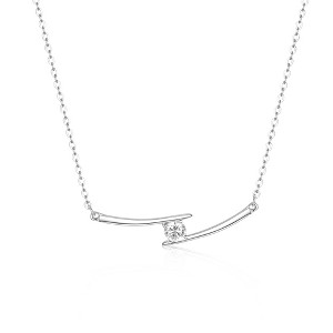 Guili 14K Gold-Plated Sterling Silver Necklace with CZ Solitaire Double Bar Pendant in White or Gold—Sleek, Modern, and Perfect for Stylish Looks. - 1 of 2