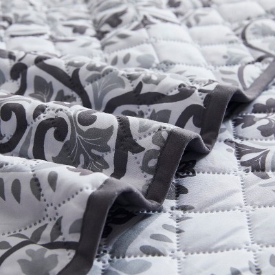 Rosette Gray Twin Reversible Microfiber Bedspread