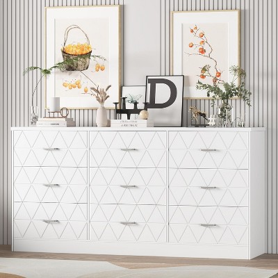 9 Drawer Dresser, 63'' Wooden Large Dresser with Power Outlet Wide Drawer