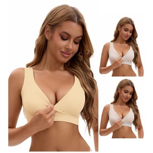 INSPIRE CHIC Nursing Bra for Women's Crossover Push Up Wirefree Sleep Breastfeeding Maternity Bralette 3 Packs - 1 of 4