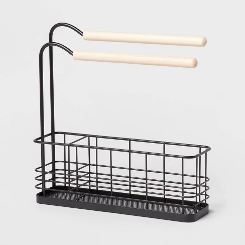 Divided Wire Caddy Basket With Wood Handle Black - Brightroom™ : Target