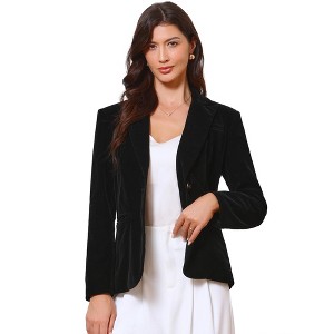 INSPIRE CHIC Women's Velvet Long Sleeve Notch Lapel Button Vintage Work Office Blazers with Pockets - 1 of 4