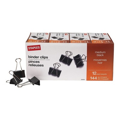 Staples Medium Binder Clips Bulk PK Blk 1 1/4" Size with 5/8" Capacity 144/PK 395200