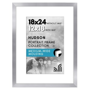 Americanflat 18x24 Poster Frame with Polished Plexiglass - Use as 12x18 Frame with Mat or 18x24 Frame Without Mat - Hudson Collection - Silver - 1 of 4