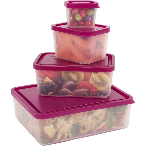 Bentology Raspberry Meal Holder Set - 4 Microwave Safe, Leak Proof