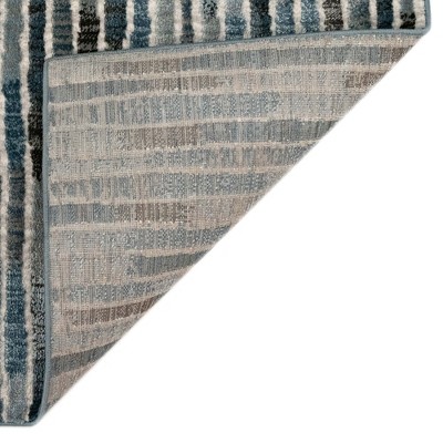 Blue and Gray Wool Blend Stripe Runner Rug 1'11" x 7'6"