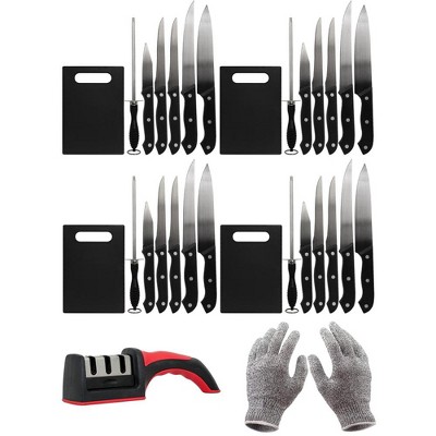 Deco Essentials CK6PC Knife Set w/Board (4-Pack) +Safety Gloves +Knife Sharpener