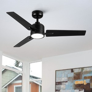 Wanze of Ocean 48 in. Smart Black 6-Speed Black Blades 2-Size Downrod Mount Standard Ceiling Fan with 3-Color Dimmable LED Light - 1 of 4