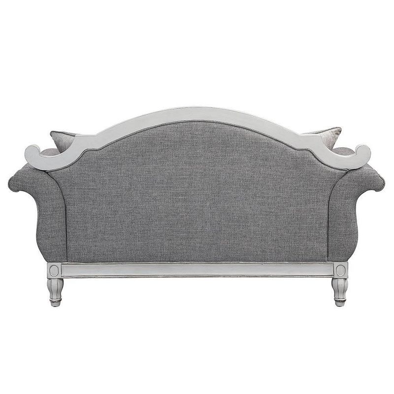 71&#34; Florian Sofa Gray Fabric and Antique White Finish - Acme Furniture, 4 of 10