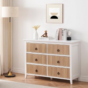 6 Drawer Dresser for Bedroom, Dresser with Wave Fluted Design, Spacious Wooden Storage Chest, Suitable for Bedroom, Living Room, Hallway - 1 of 4