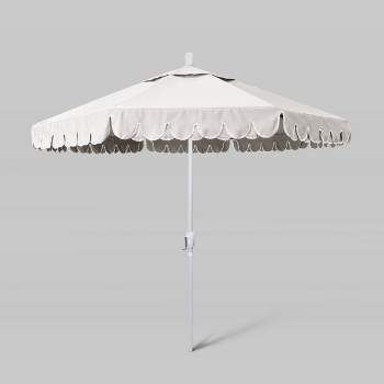 9' Sunbrella Scallop Base Market Patio Umbrella with Push Button Tilt - White Pole - California Umbrella