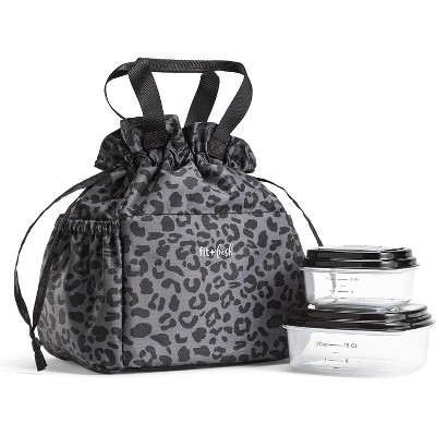 Drawstring Lunch Bag for Women, Complete Lunch Set with 2 Containers, Stain-Resistant, Leak-Resistant, Back to School Essential, Teacher Lunchbox