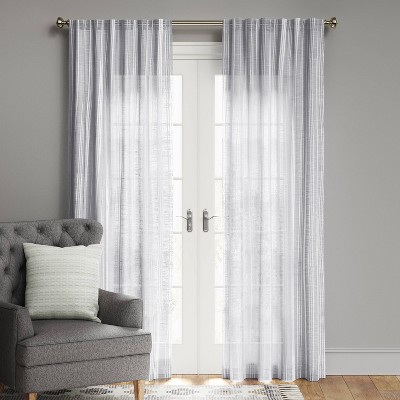 1pc Light Filtering Simple Stripe Window Curtain Panel White/Beige
