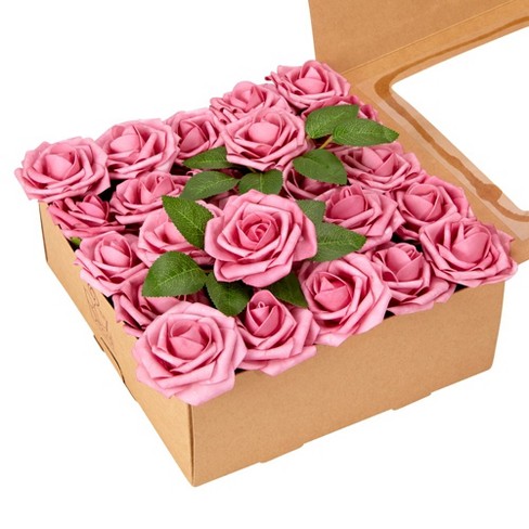 RCZ Décor Foam Includes: 50 Roses with Stems and 20 Leaves, Dark Red