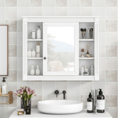 Wall-Mounted Bathroom Storage 35"x28" - Mirrored Cabinet with Open Shelving