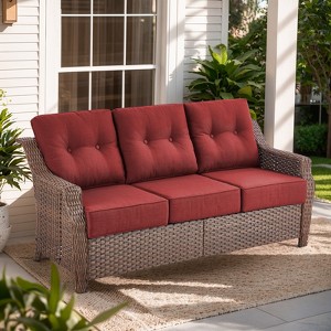 Belord 6" Thick Cushion Outdoor Sofa Patio Couch, Patio Furniture 74.8" Wide Sofa with Brown Round Wicker Comfort High Back Patio Couch for Porch - 1 of 4