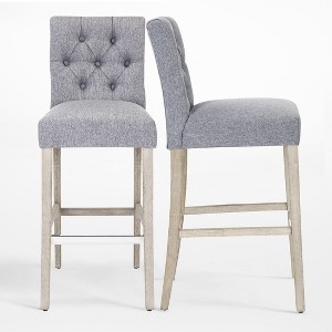 WestinTrends 29" Linen Fabric Tufted Bar Stool (Set of 2) - 1 of 4