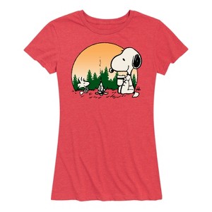 Women's - Peanuts - Campfire Snoopy and Woodstock Short Sleeve Graphic T-Shirt - 1 of 4