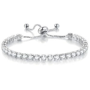 Round CZ Tennis Bracelet for Women Adjustable Chain Slide Bead White Gold Plated Ginger Lyne Collection - 1 of 4