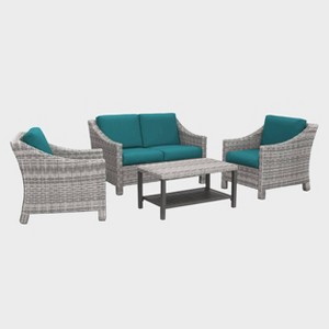 Leisure Made Marietta 4pc Wicker Seating in Peacock Fabric - 1 of 4