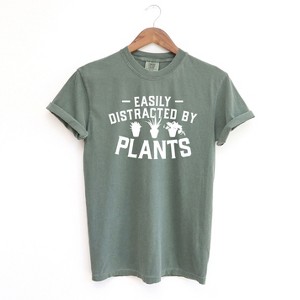 Simply Sage Market Women's Easily Distracted By Plants Bold Short Sleeve Garment Dyed Tee - 1 of 2