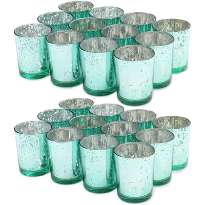 Light Blue Mercury Glass Candle Holders (2.2 x 2.2 x 2.6 In, 24 Pack)