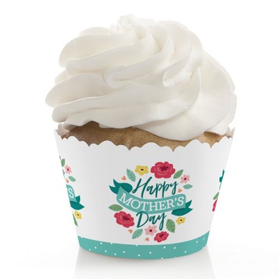 Big Dot of Happiness Colorful Floral Happy Mother's Day - We Love Mom Party Decorations - Party Cupcake Wrappers - Set of 12