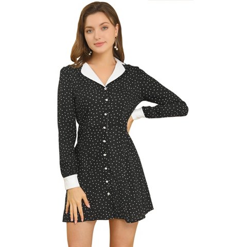 Женские платья INSPIRE CHIC Women's Polka Dots Peter Pan Contrast Collar Party Shirt Dresses Small Black