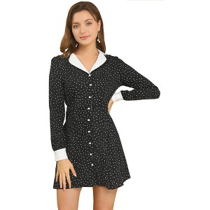 INSPIRE CHIC Women's Polka Dots Peter Pan Contrast Collar Party Shirt Dresses - 1 of 4