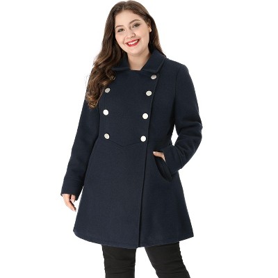 Agnes Orinda Women's Plus Size Winter Fashion Double Breasted with Pockets Warm Pea Coats