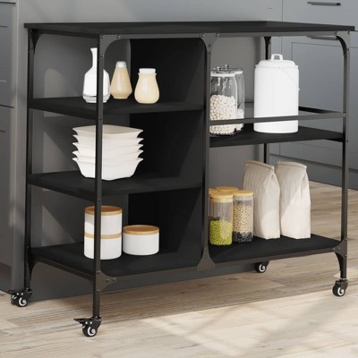 Vidaxl Kitchen Trolley Black 39.4 In.x17.7 In.x35.2 In. Engineered Wood ...