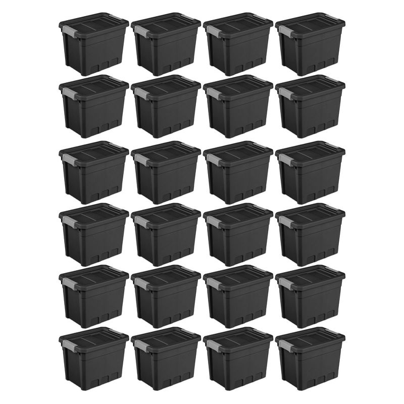 Sterilite 7.5 Gallon Stackable Rugged Industrial Storage Tote Containers with Gray Latching Clip Lids for Garage, Attic, or Worksite, Black, 1 of 7