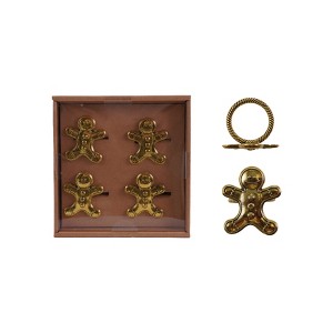 Storied Home 4-Piece Zinc Alloy Napkin Rings with Gingerbread Men, Gold Finish - 1 of 1