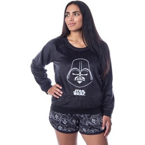 Star Wars Womens' Darth Vader Sweater and Shorts Sleep Pajama Set Black - 1 of 4