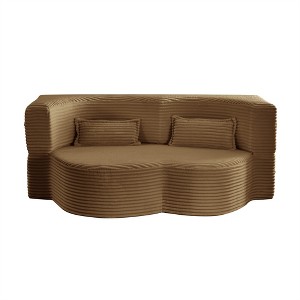 XINGHANZHENXUAN Modern Floor Sofa with 2 Pillows, Full Size Plush Corduroy Foldable Mattress for Living Room - 1 of 4