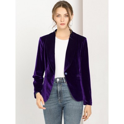 INSPIRE CHIC Women's Office Solid Shawl Collar Jetted Pockets One Button Velvet Blazer Medium Dark Blue — фото 2