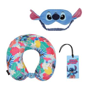 Lilo & Stitch kids Travel Set with Neck Pillow, Eye Mask, and Luggage Tag - Comfort and Style for Young Travelers!