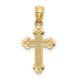 Black Bow Jewelry Children's 14k Yellow Gold Small Budded Cross Charm, 11 x 22mm - 1 of 4