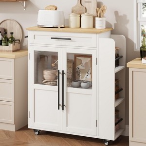 GustoWave Mobile Rolling Kitchen Island Cart with Storage Cabinet Doors and Spice Rack - 1 of 4