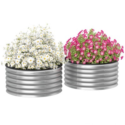 Outsunny Galvanized Raised Garden Bed, Set of 2 Planter Box with Safety Edging, Easy-to-assemble