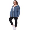 Agnes Orinda Women's Plus Size Jeans Hooded Color Block Button Down Long Sleeve Denim Shacket Jacket with Pockets - 3 of 4