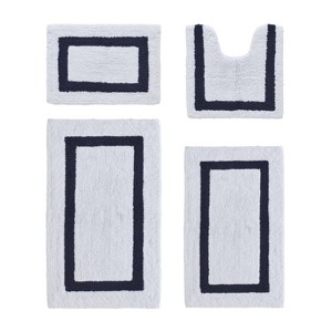 Hotel 4 PC Bath Rug 100% Premium Cotton Tufted Weave Two Tone Reversible Bathroom Rug, Super Soft Absorbent, Machine Washable Bath Mat - 1 of 4