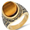 Steeltime Men's 18k gold plated stainless steel oval tiger eye ring with black simulated diamonds - 2 of 4