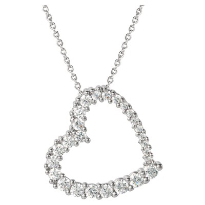 18" Women's Silver-Plated Cubic Zirconia Heart Pendant Necklace