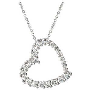 Attop 18" Women's Silver-Plated Cubic Zirconia Heart Pendant Necklace - 1 of 2