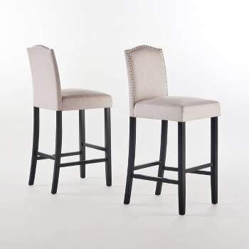 Set of 2 Darren Contemporary Upholstered Barstools with Nailhead Trim - Christopher Knight Home