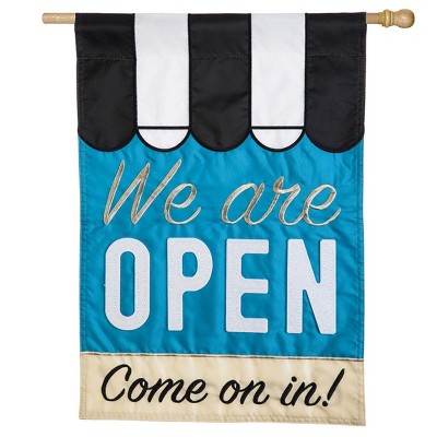 Evergreen We Are Open House Applique Flag